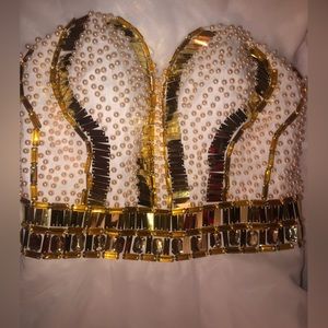 Gold sequined white dress